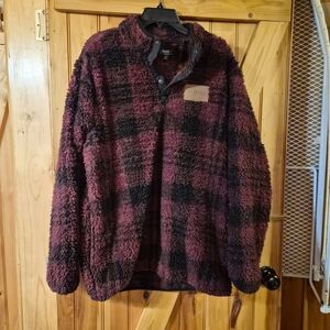 Plaid Teddy Jacket - Burgundy and Black